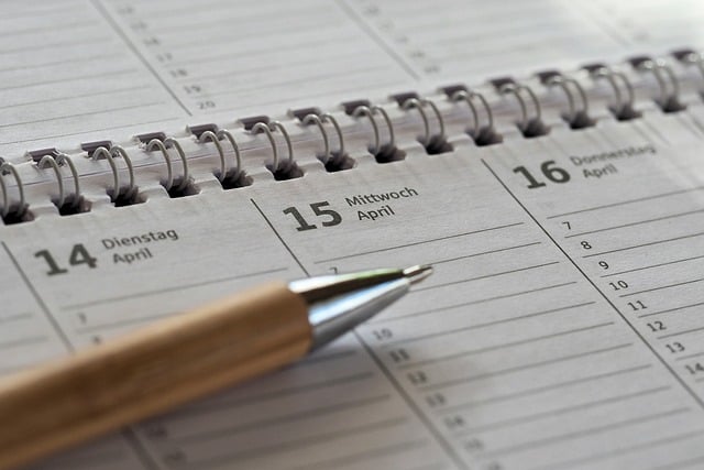 Calendar with planning notes and date schedule