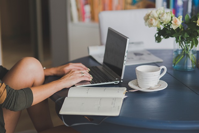Freelancer working at a laptop desk